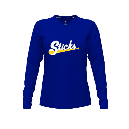 [FTLVCFRY-FYXS-LOGO1] Decker Comfort T-Shirt (Female Youth XS, Royal, V Neck, Logo 1, Long Sleeve)