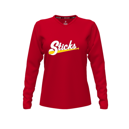 [FTLVCFRD-FYXS-LOGO1] Decker Comfort T-Shirt (Female Youth XS, Red, V Neck, Logo 1, Long Sleeve)